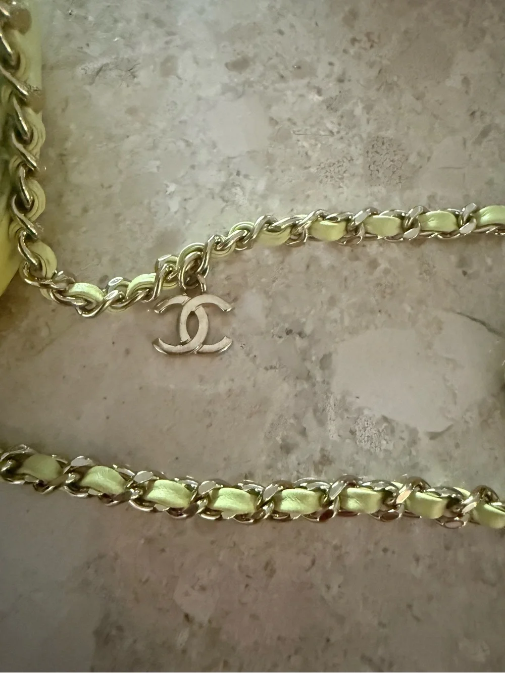 CHANEL Yellow-Green Tweed Mania top handle Vanity Crossbody case bag